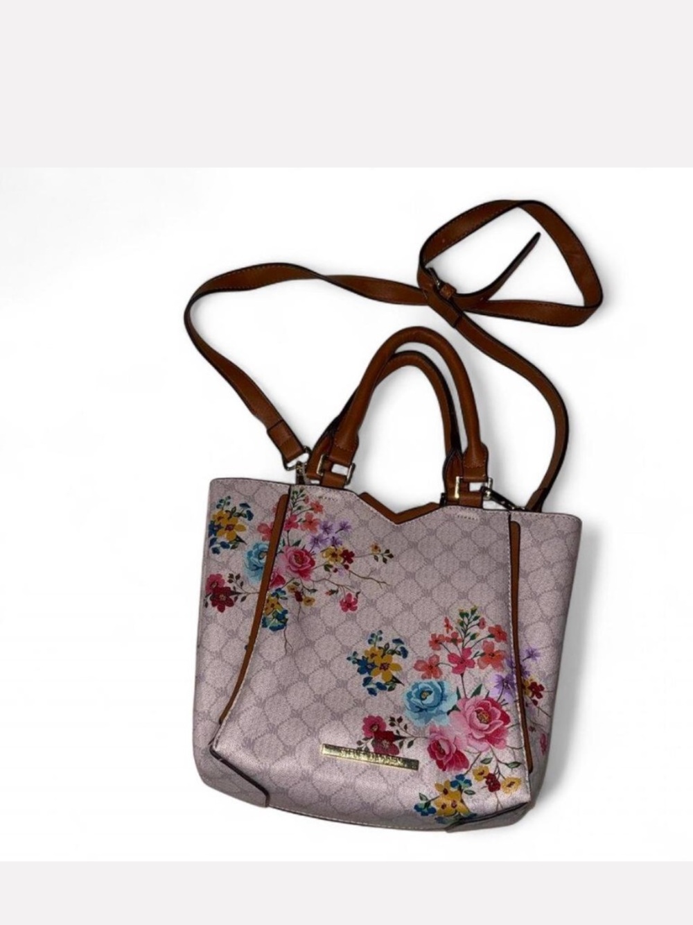 Steve Madden Lavender Floral Tote Crossbody/Shoulder Tote w/Brown Trim